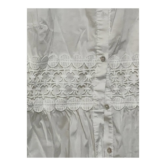 Studio M White Cotton 3/4 sleeve summer white with lace blouse size Medium - Picture 2 of 5